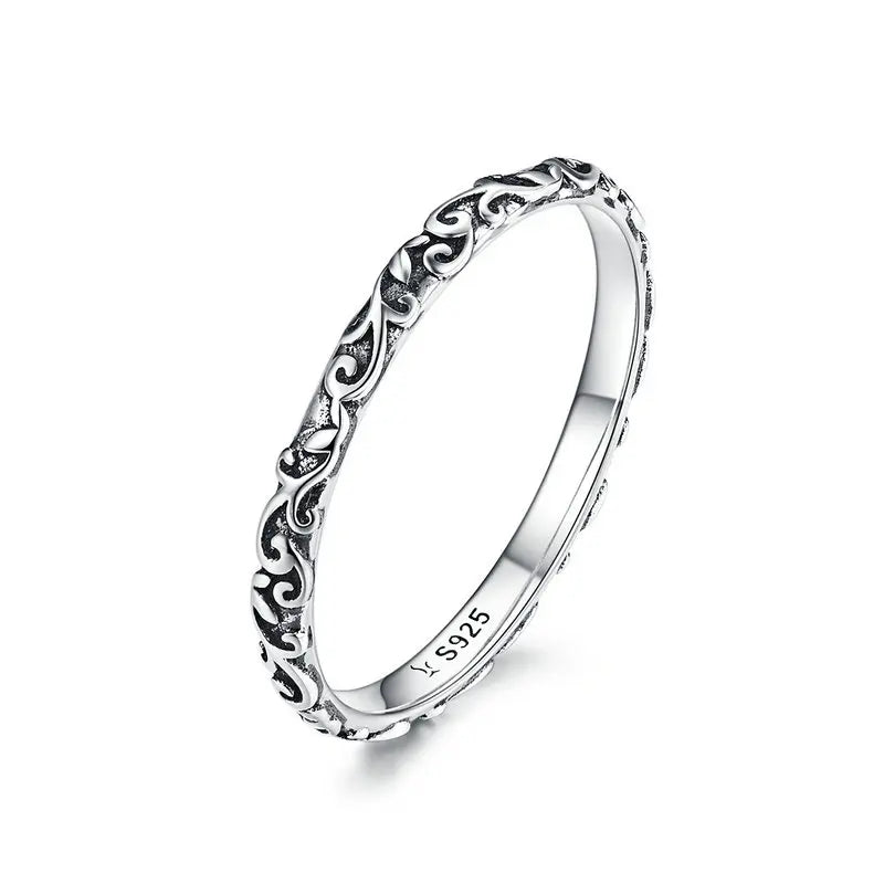 925 Sterling Silver Vintage Embossed Vine Pattern Ring