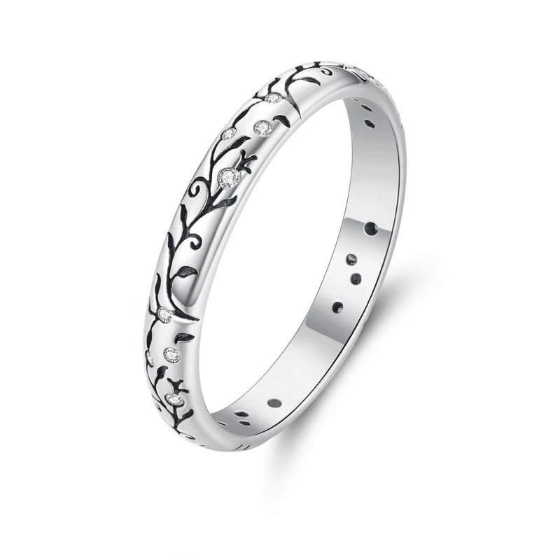 925 Sterling Silver Vintage Embossed Vine Pattern Ring