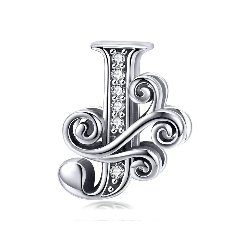 BAMOER Classic 925 Sterling Silver Letter Vintage A to Z 26 Letter Charms Openwork CZ Alphabet Beads Fit Charm Bracelet BSC030