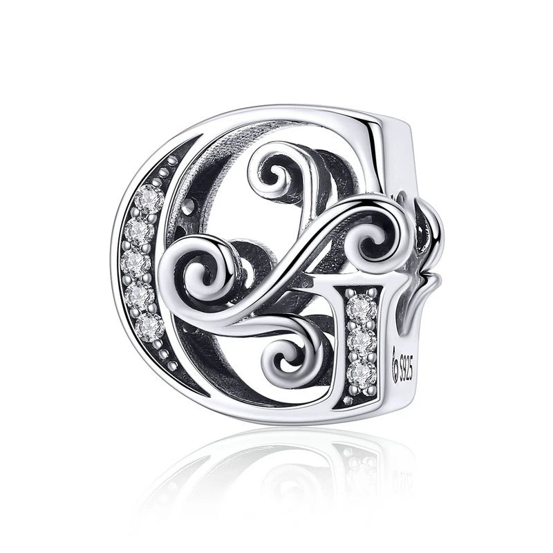 BAMOER Classic 925 Sterling Silver Letter Vintage A to Z 26 Letter Charms Openwork CZ Alphabet Beads Fit Charm Bracelet BSC030