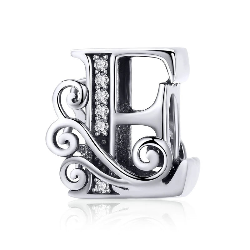 BAMOER Classic 925 Sterling Silver Letter Vintage A to Z 26 Letter Charms Openwork CZ Alphabet Beads Fit Charm Bracelet BSC030