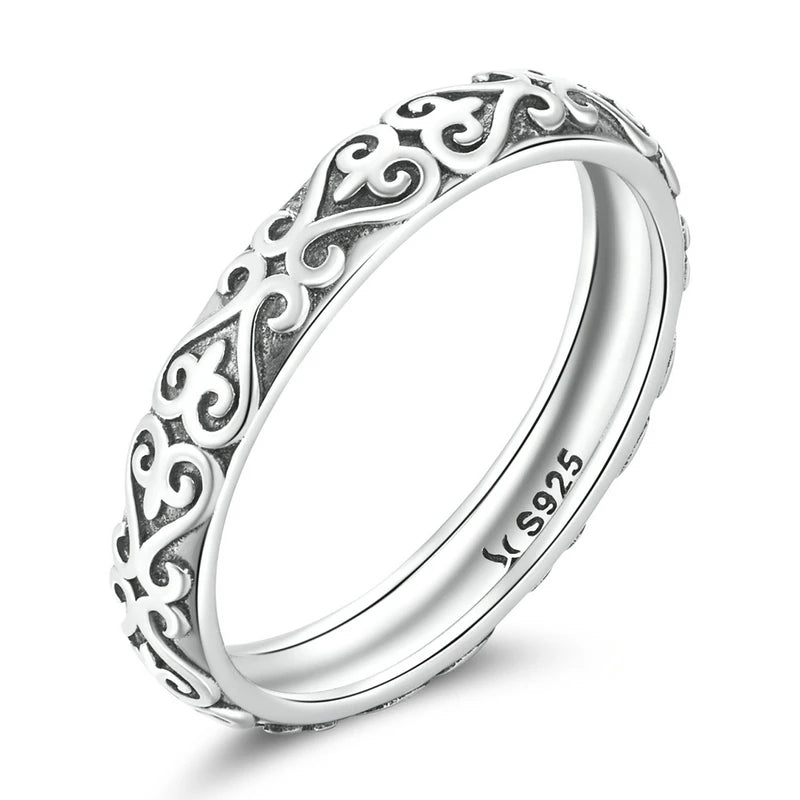 925 Sterling Silver Vintage Embossed Vine Pattern Ring