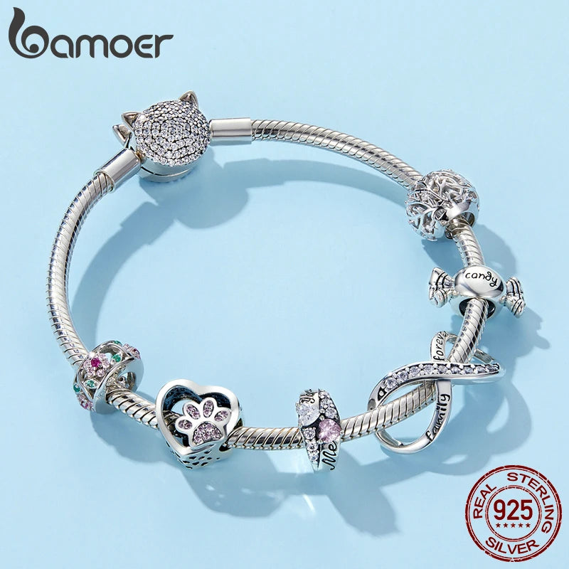 BAMOER Silver Charm Collection 925 Sterling Silver Dazzling CZ Beads fit Bracelets & Bangles Jewelry