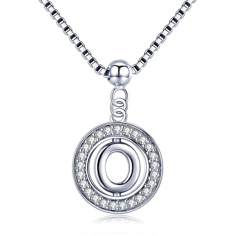 BAMOER 925 Sterling Silver Vintage Letter A to Z Initial M S K Alphabet Pendant Long Chain Necklace Fine Jewelry