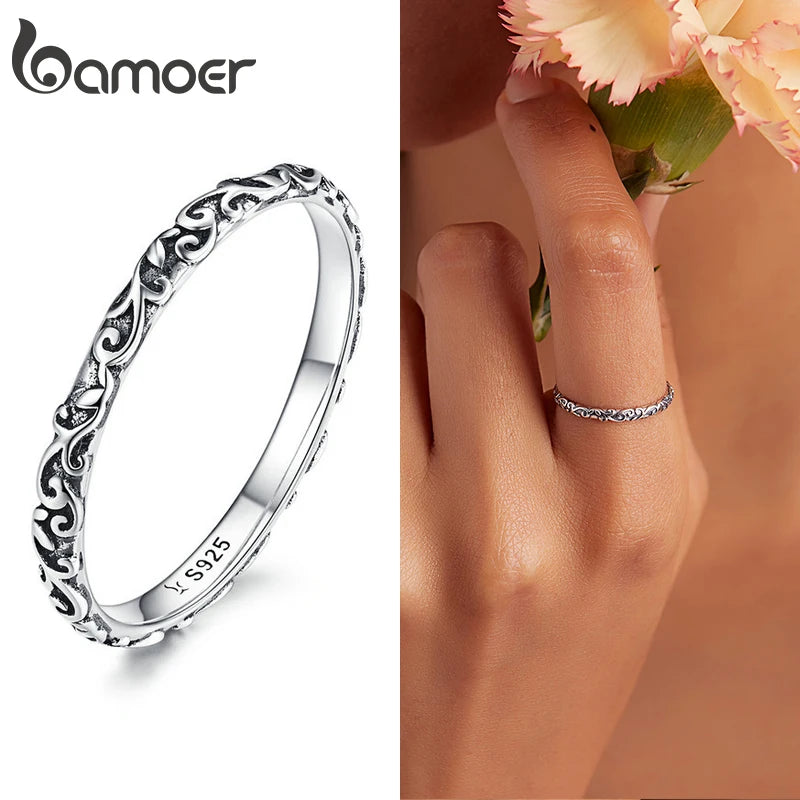 925 Sterling Silver Vintage Embossed Vine Pattern Ring
