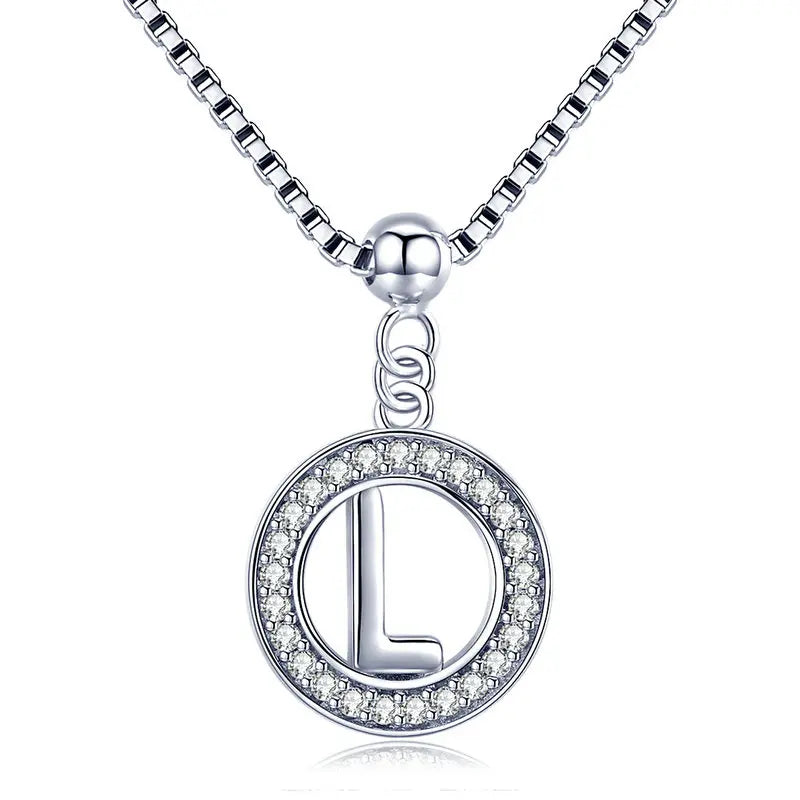 BAMOER 925 Sterling Silver Vintage Letter A to Z Initial M S K Alphabet Pendant Long Chain Necklace Fine Jewelry