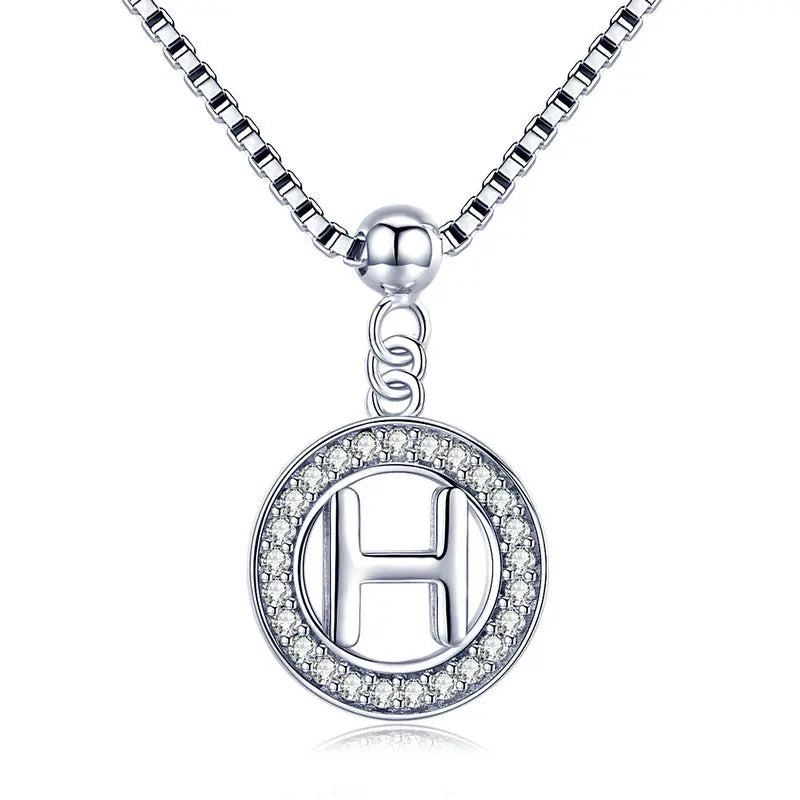 BAMOER 925 Sterling Silver Vintage Letter A to Z Initial M S K Alphabet Pendant Long Chain Necklace Fine Jewelry
