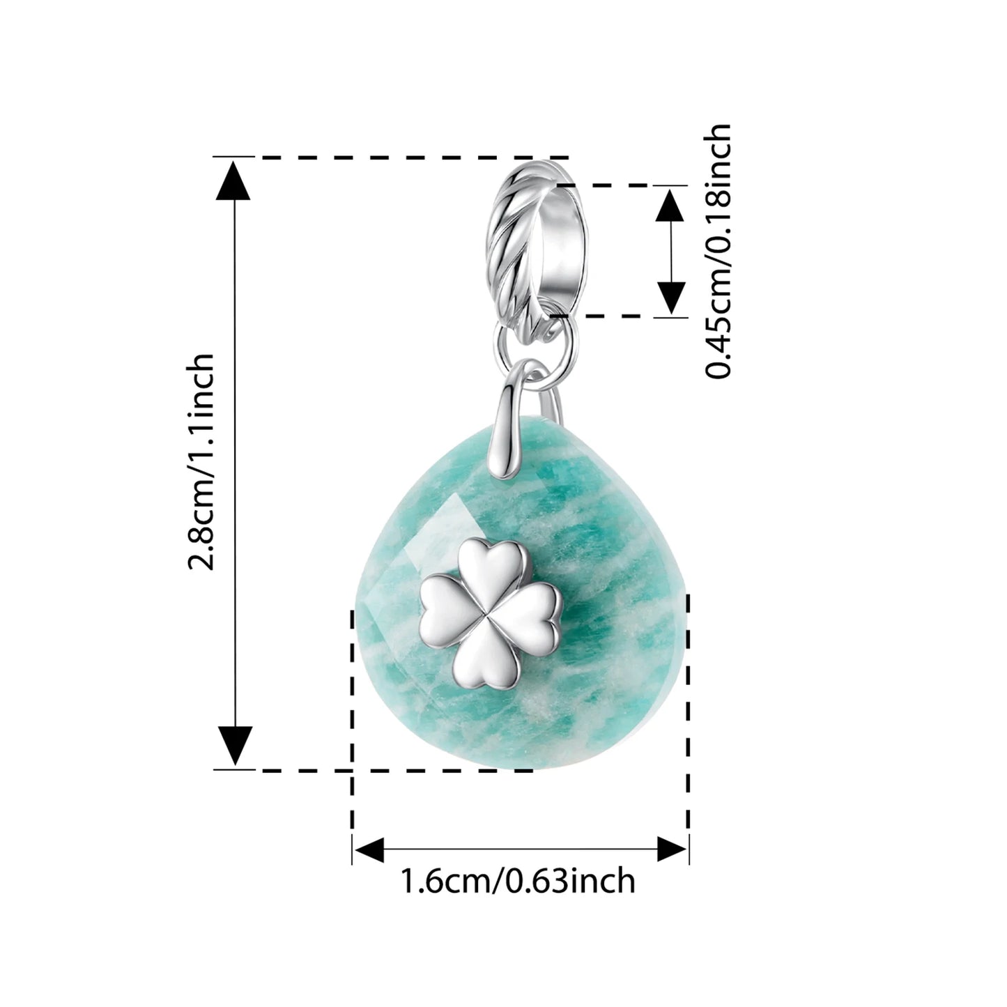 Bamoer 925 Sterling Silver Four Leaf Clover Dangle Charm Bead for Bracelet Eye of Horus Lucky Crystal Stone Pendant DIY Gift