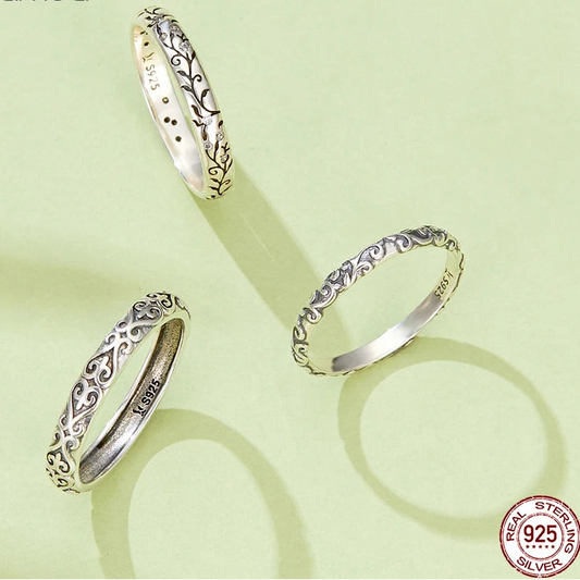 925 Sterling Silver Vintage Embossed Vine Pattern Ring