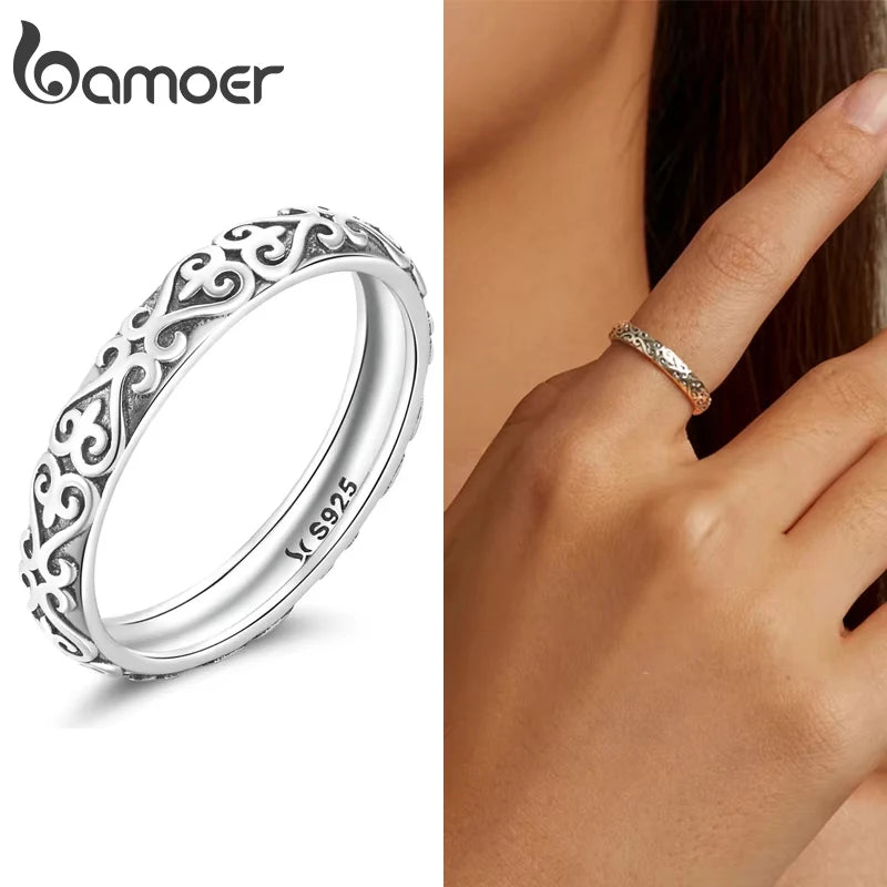 925 Sterling Silver Vintage Embossed Vine Pattern Ring
