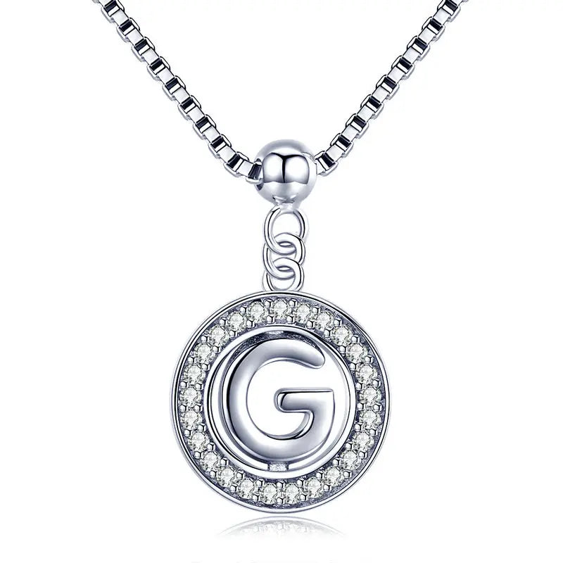 BAMOER 925 Sterling Silver Vintage Letter A to Z Initial M S K Alphabet Pendant Long Chain Necklace Fine Jewelry