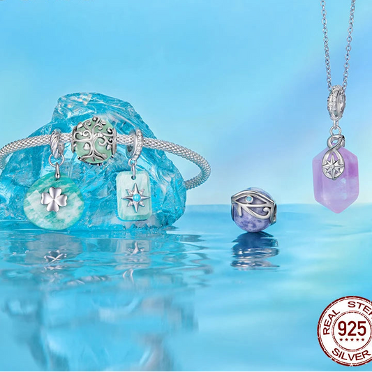 925 Sterling Silver Four Leaf Clover Dangle Charm Bead for Bracelet Eye of Horus Lucky Crystal Stone Pendant DIY Gift