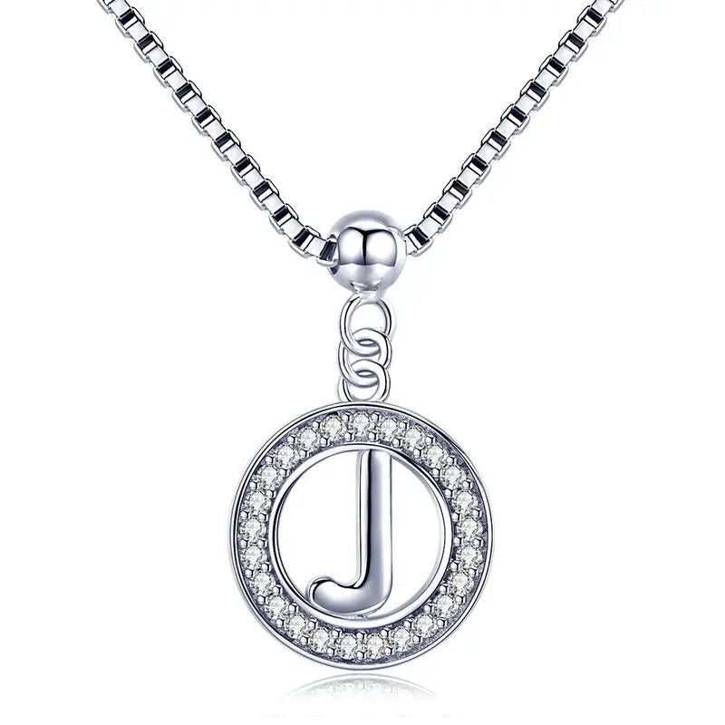 BAMOER 925 Sterling Silver Vintage Letter A to Z Initial M S K Alphabet Pendant Long Chain Necklace Fine Jewelry