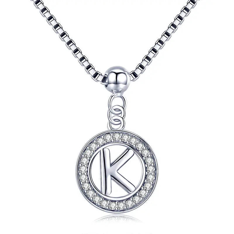 BAMOER 925 Sterling Silver Vintage Letter A to Z Initial M S K Alphabet Pendant Long Chain Necklace Fine Jewelry