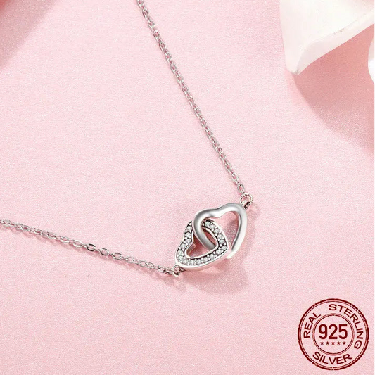 925 Sterling Silver Connected Heart Pendant Necklace for Girlfriend Valentine's Day Gift Fine Jewelry SCN181