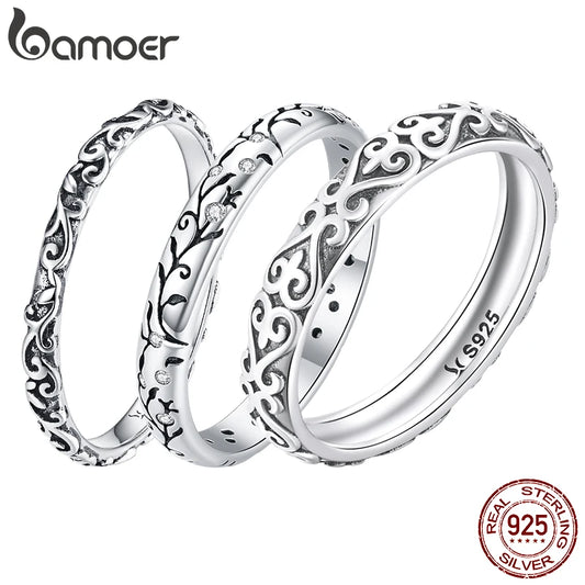 925 Sterling Silver Vintage Embossed Vine Pattern Ring