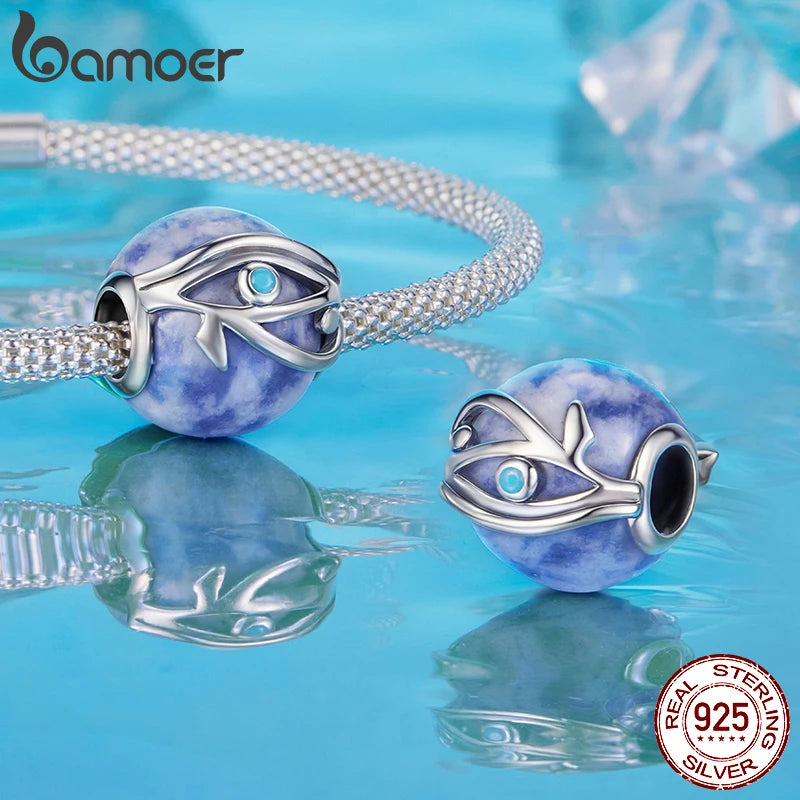 Bamoer 925 Sterling Silver Four Leaf Clover Dangle Charm Bead for Bracelet Eye of Horus Lucky Crystal Stone Pendant DIY Gift