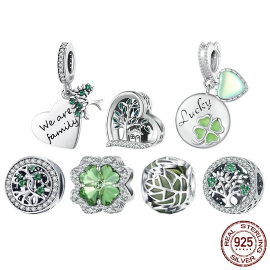 925 Sterling Silver Green Transparent Clover Beads