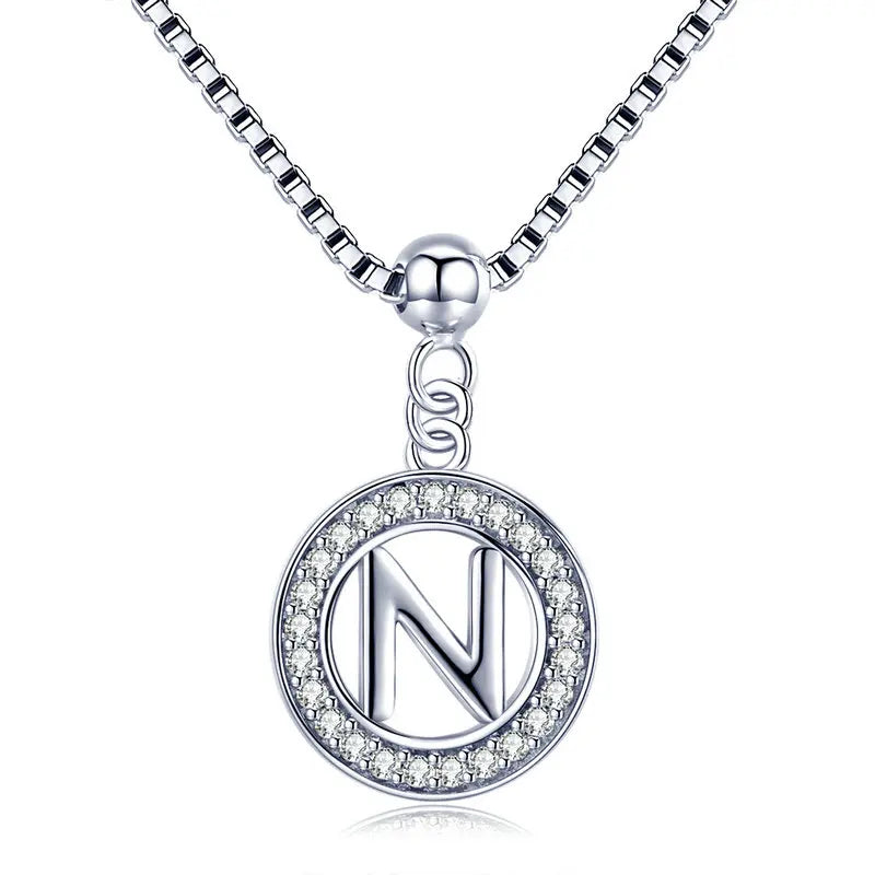 BAMOER 925 Sterling Silver Vintage Letter A to Z Initial M S K Alphabet Pendant Long Chain Necklace Fine Jewelry