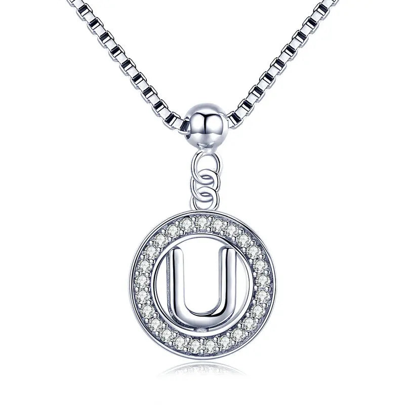 BAMOER 925 Sterling Silver Vintage Letter A to Z Initial M S K Alphabet Pendant Long Chain Necklace Fine Jewelry