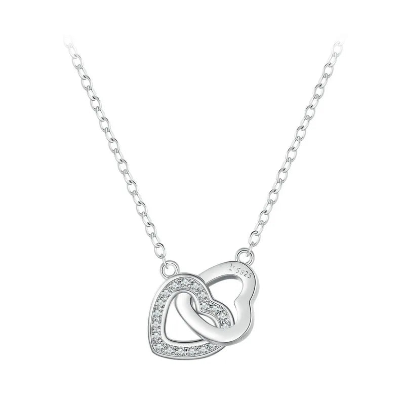 925 Sterling Silver Connected Heart Pendant Necklace for Girlfriend Valentine's Day Gift Fine Jewelry SCN181