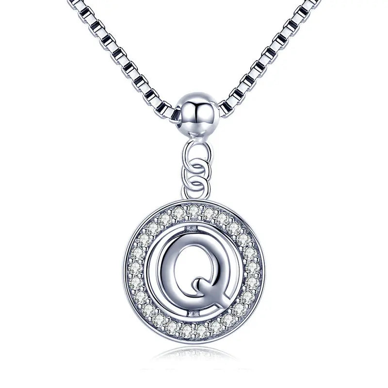BAMOER 925 Sterling Silver Vintage Letter A to Z Initial M S K Alphabet Pendant Long Chain Necklace Fine Jewelry