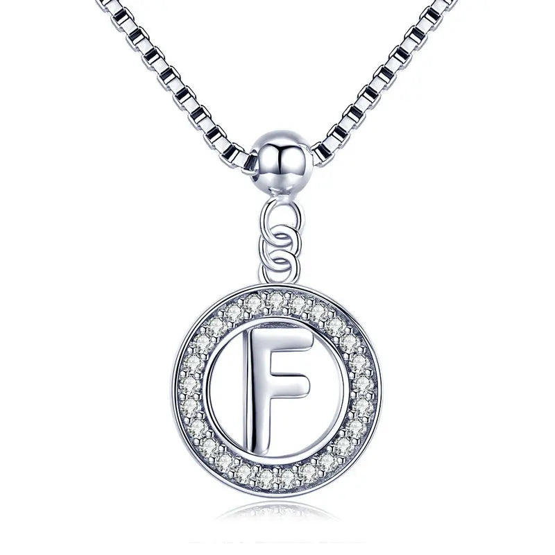 BAMOER 925 Sterling Silver Vintage Letter A to Z Initial M S K Alphabet Pendant Long Chain Necklace Fine Jewelry