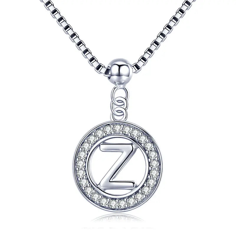 BAMOER 925 Sterling Silver Vintage Letter A to Z Initial M S K Alphabet Pendant Long Chain Necklace Fine Jewelry