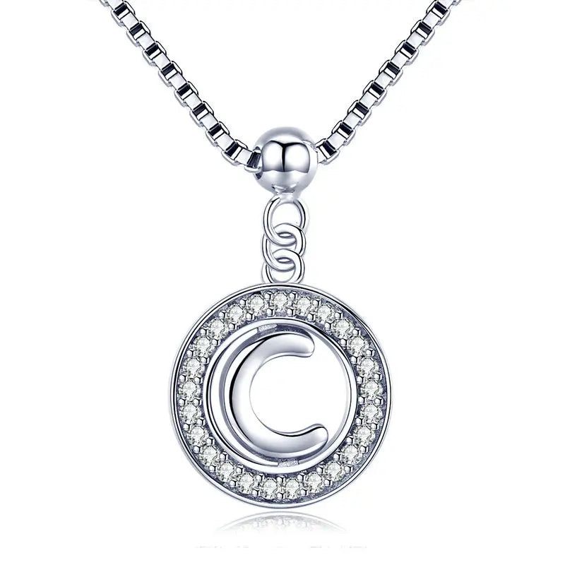 BAMOER 925 Sterling Silver Vintage Letter A to Z Initial M S K Alphabet Pendant Long Chain Necklace Fine Jewelry