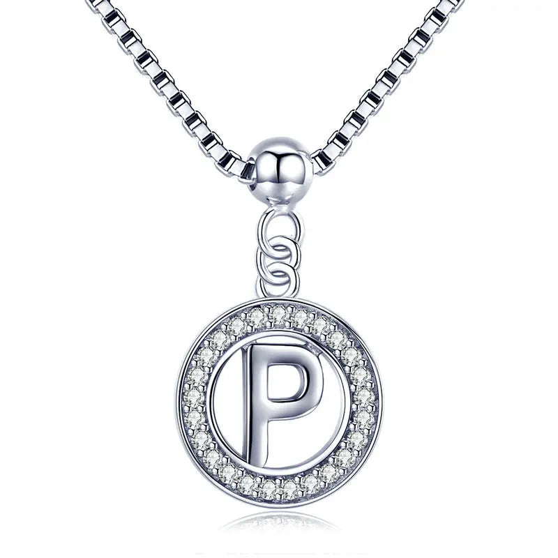 BAMOER 925 Sterling Silver Vintage Letter A to Z Initial M S K Alphabet Pendant Long Chain Necklace Fine Jewelry