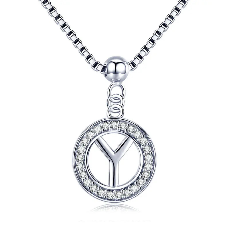BAMOER 925 Sterling Silver Vintage Letter A to Z Initial M S K Alphabet Pendant Long Chain Necklace Fine Jewelry