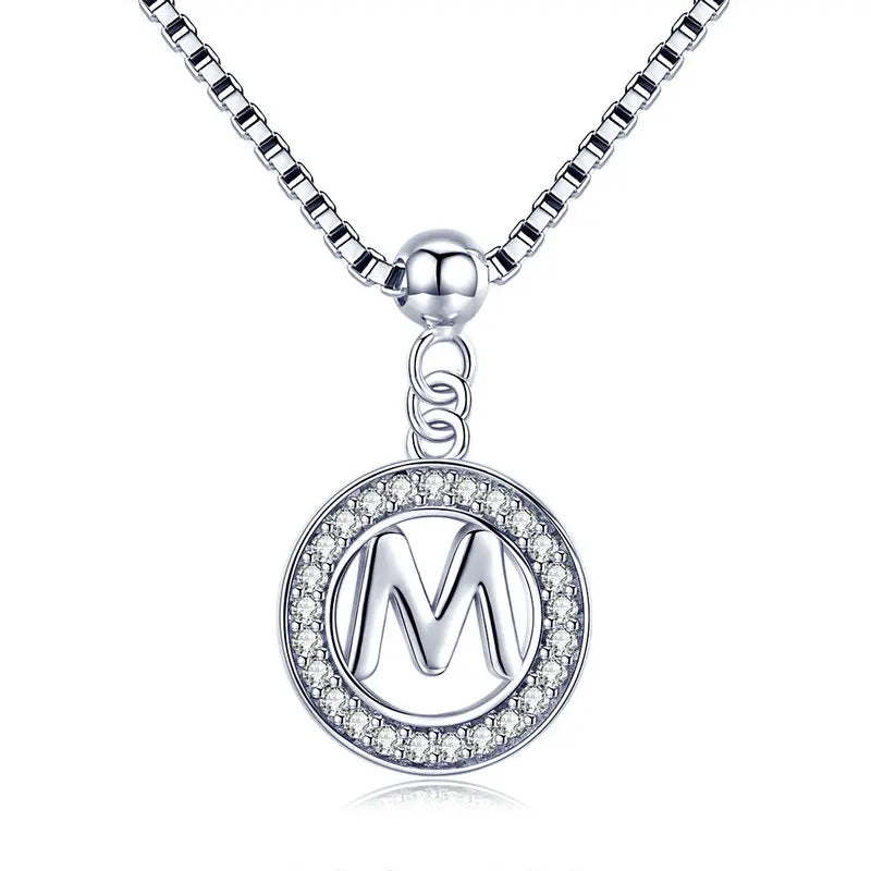 BAMOER 925 Sterling Silver Vintage Letter A to Z Initial M S K Alphabet Pendant Long Chain Necklace Fine Jewelry