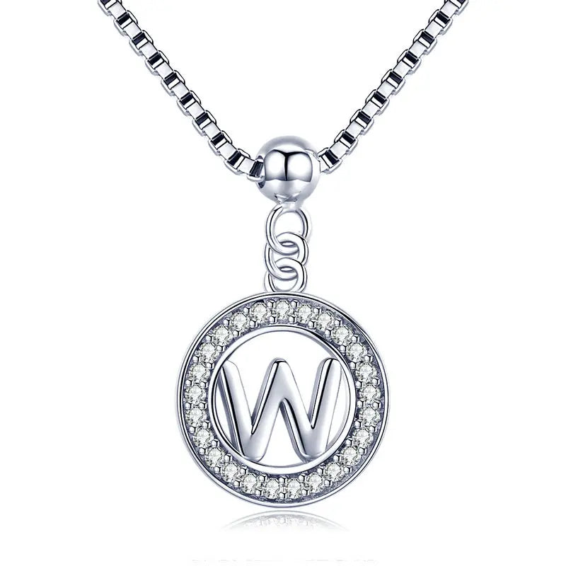 BAMOER 925 Sterling Silver Vintage Letter A to Z Initial M S K Alphabet Pendant Long Chain Necklace Fine Jewelry