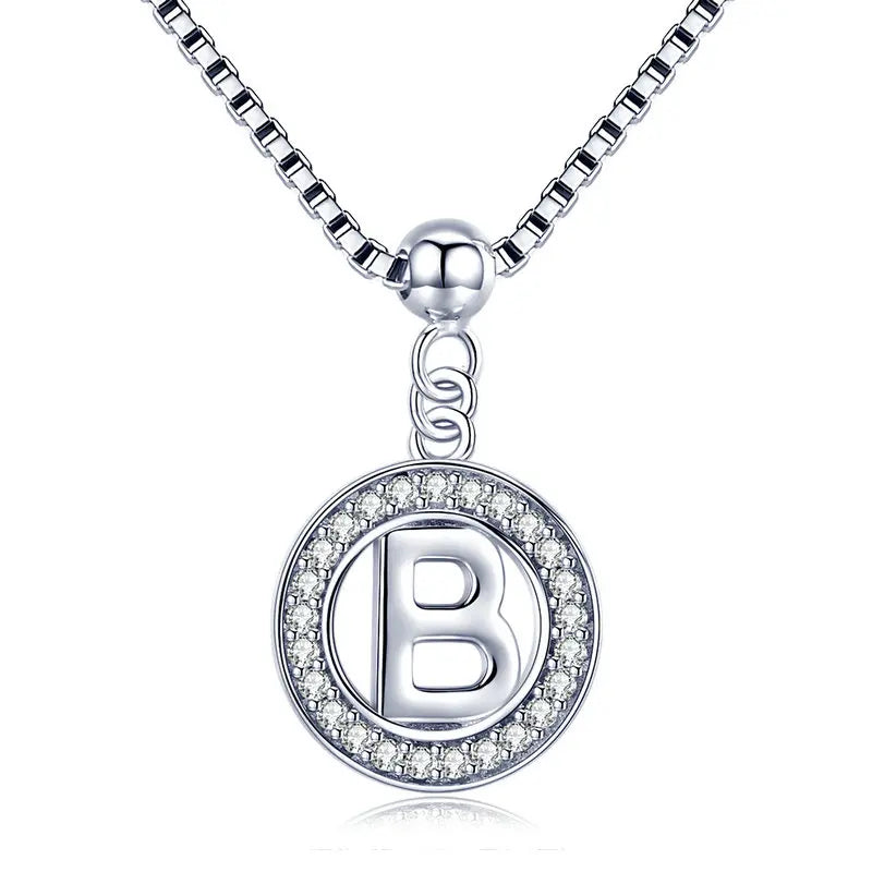 BAMOER 925 Sterling Silver Vintage Letter A to Z Initial M S K Alphabet Pendant Long Chain Necklace Fine Jewelry