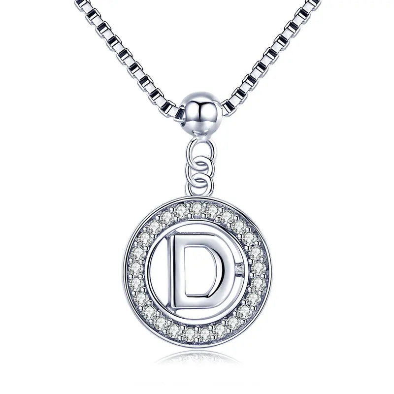 BAMOER 925 Sterling Silver Vintage Letter A to Z Initial M S K Alphabet Pendant Long Chain Necklace Fine Jewelry