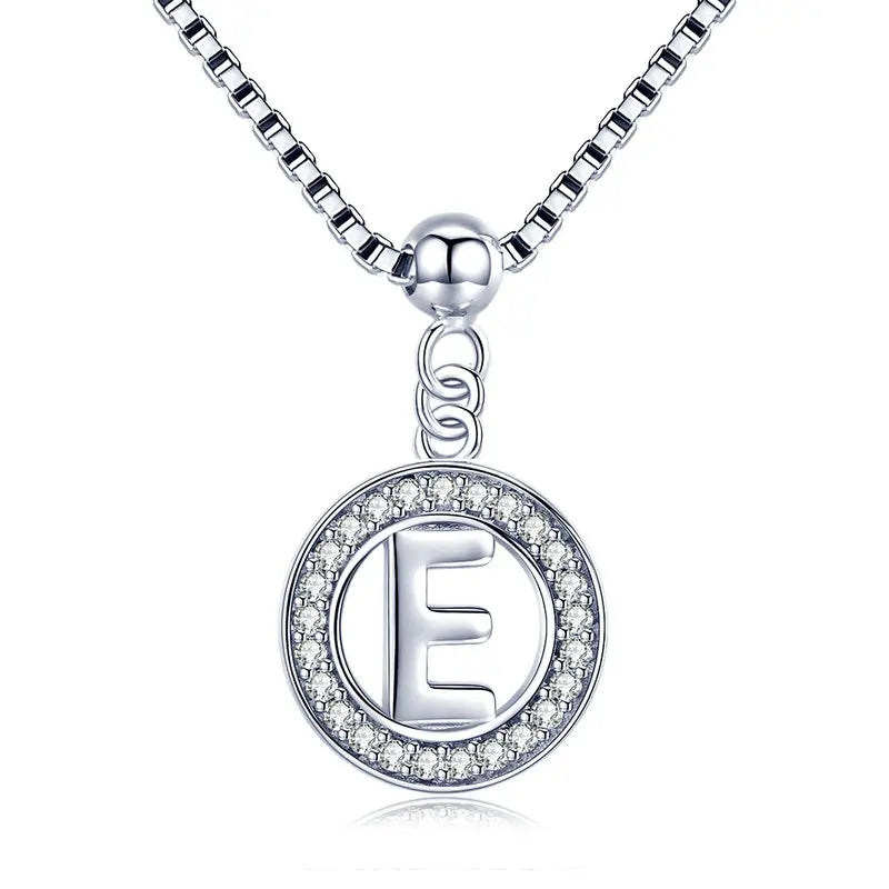 BAMOER 925 Sterling Silver Vintage Letter A to Z Initial M S K Alphabet Pendant Long Chain Necklace Fine Jewelry