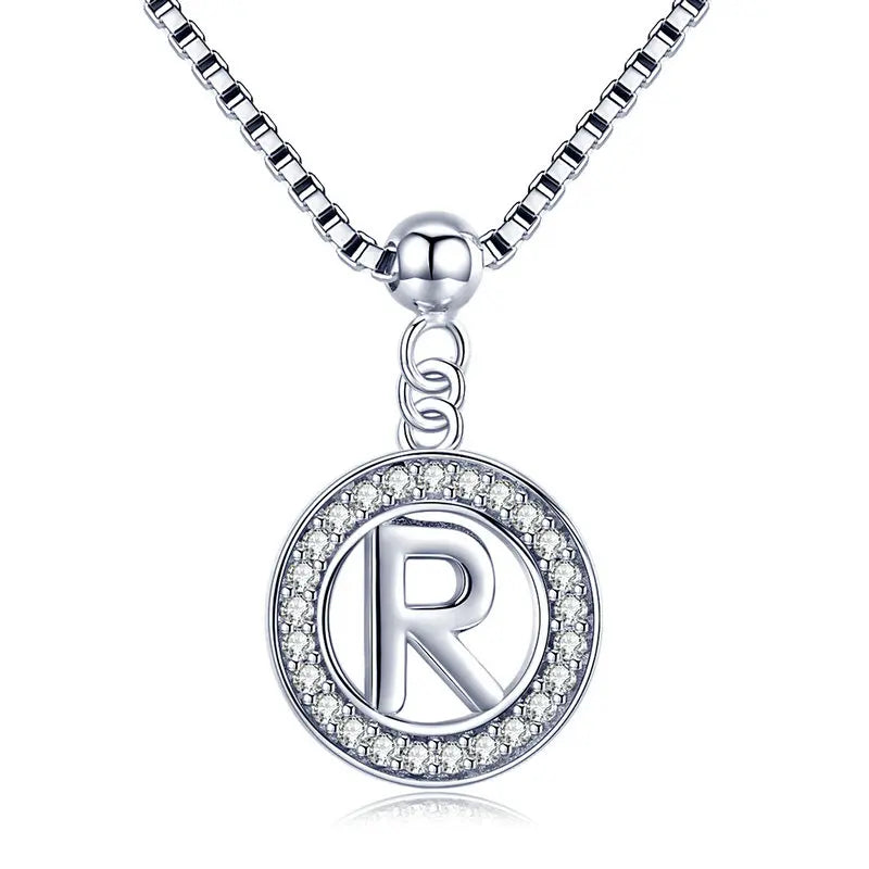 BAMOER 925 Sterling Silver Vintage Letter A to Z Initial M S K Alphabet Pendant Long Chain Necklace Fine Jewelry