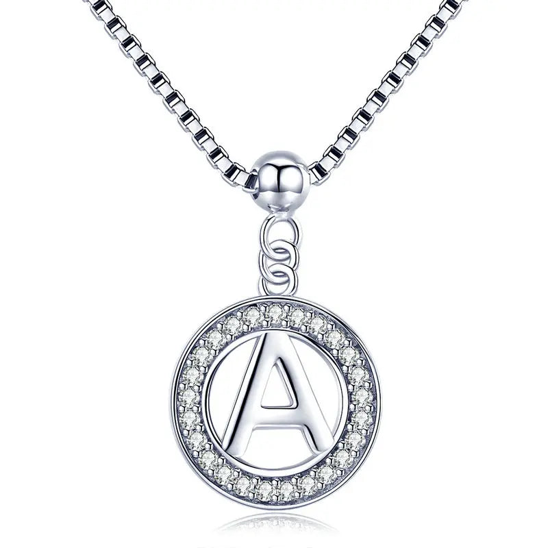 BAMOER 925 Sterling Silver Vintage Letter A to Z Initial M S K Alphabet Pendant Long Chain Necklace Fine Jewelry