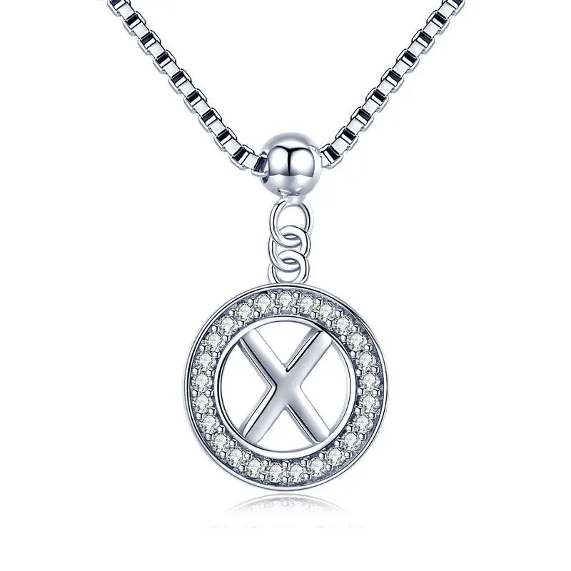 BAMOER 925 Sterling Silver Vintage Letter A to Z Initial M S K Alphabet Pendant Long Chain Necklace Fine Jewelry