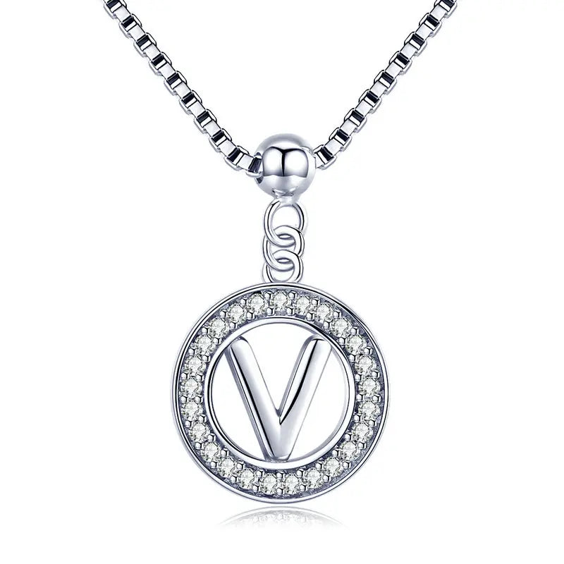 BAMOER 925 Sterling Silver Vintage Letter A to Z Initial M S K Alphabet Pendant Long Chain Necklace Fine Jewelry