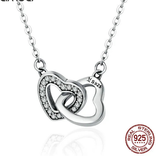 925 Sterling Silver Connected Heart Pendant Necklace for Girlfriend Valentine's Day Gift Fine Jewelry SCN181