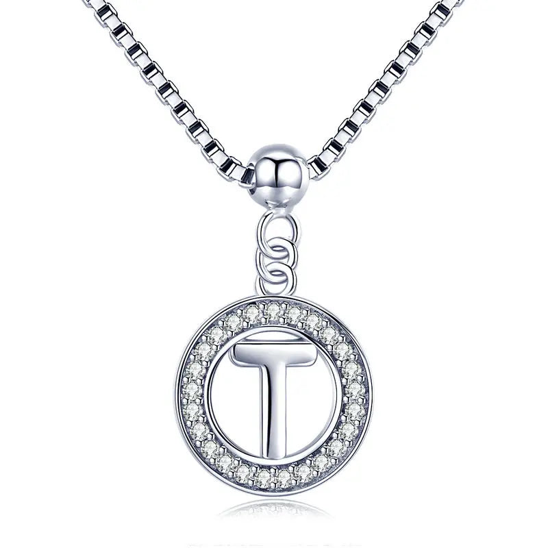 BAMOER 925 Sterling Silver Vintage Letter A to Z Initial M S K Alphabet Pendant Long Chain Necklace Fine Jewelry