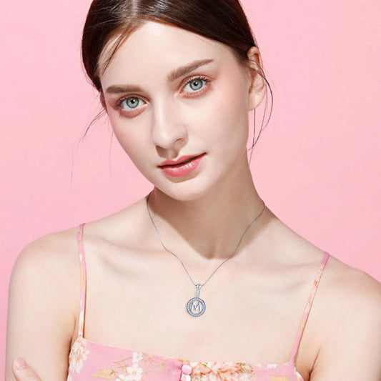 925 Sterling Silver Vintage Letter A to Z Initial M S K Alphabet Pendant Long Chain Necklace Fine Jewelry